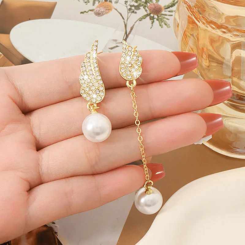 Earrings Zircon Asymmetric Wings Imitation Pearl Tassels Chain drop earrings dangle earrings pearl earrings pendant earrings
