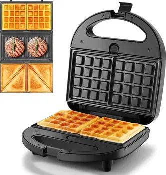 3 in1 Sandwich Maker Panini Press Waffle Iron Set with 3 Removable Non-Stick Plates 750 W Toaster Perfect for Sandwiches Grilled 1