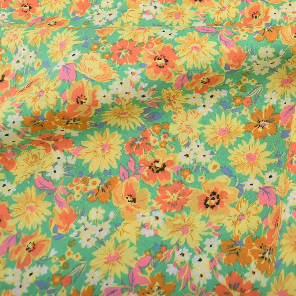 Chainho,Printed Plain Weave Poplin Cotton Fabric,DIY Quilting Sewing Material,Patchwork Cloth,Floral Series,3 Sizes,15PCC111