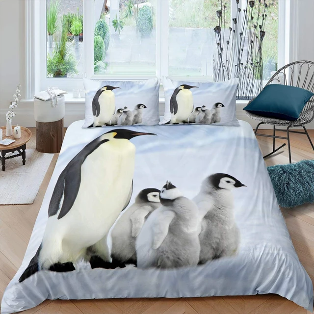 Housse de couette en coton avec dessin animé pingouin pour enfants,  ensemble de draps et taies d'oreiller, taille Double, Queen Size -  AliExpress