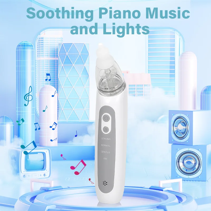 Baby Electric Nasal Aspirator Nose Suction Device with Food Grade Silicone Mouthpiece 3 Suction Modes and Soothing Music
