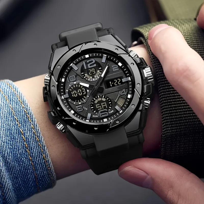 Rugged Dual Display Men's Sports Watch - Automatic Quartz