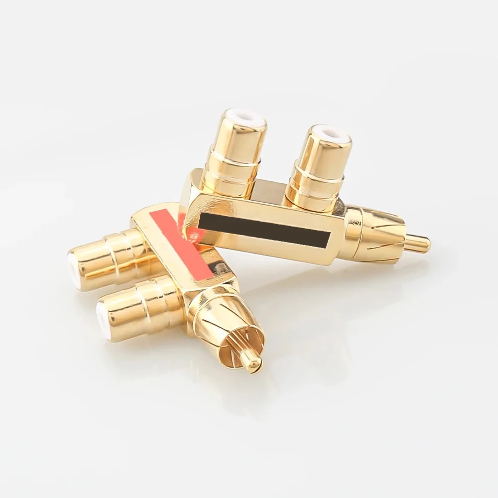 

Gold Plated 1 Male to 2 Female F RCA Connector Plug Adapter AV Audio Video Splitter Plug Slim Line Signal Splitter Adapter