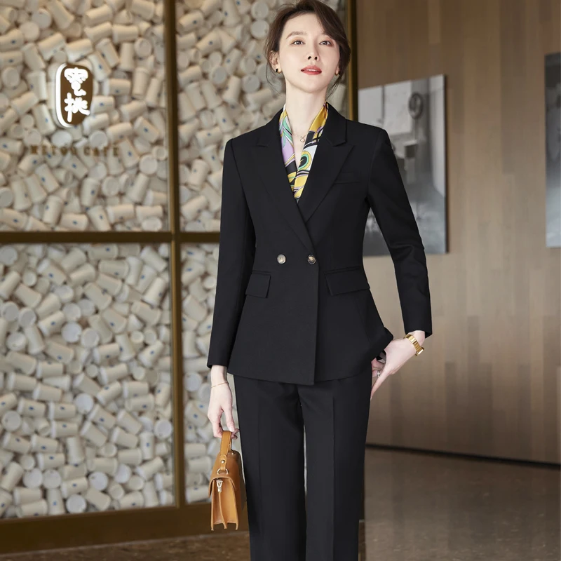 Blue Suits Women Autumn Fashion Temperamet High End Professional Slim Long Sleeve Blazer And Pants Office