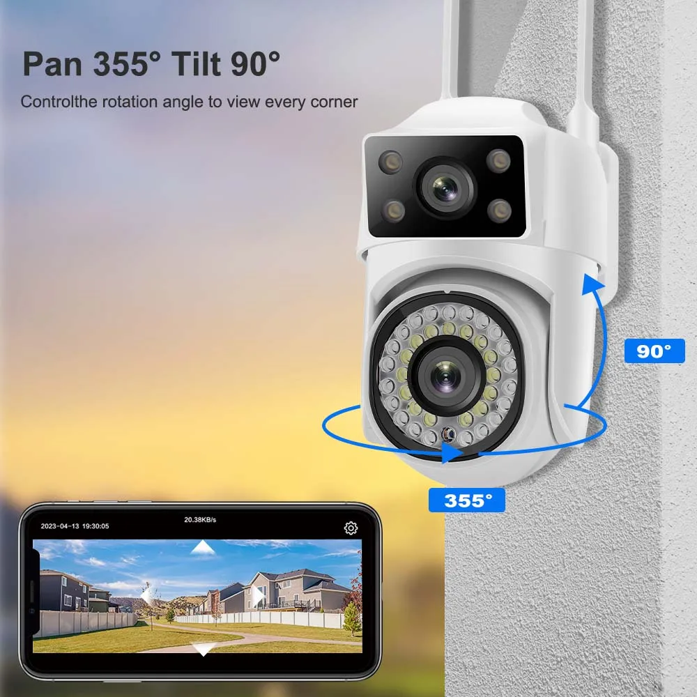 8MP 4K Dual Lens WIFI Surveillance Camera Outdoor IP Camera Video CCTV Dual Screen Auto Tracking IP66 Waterproof 8X Digital Zoom