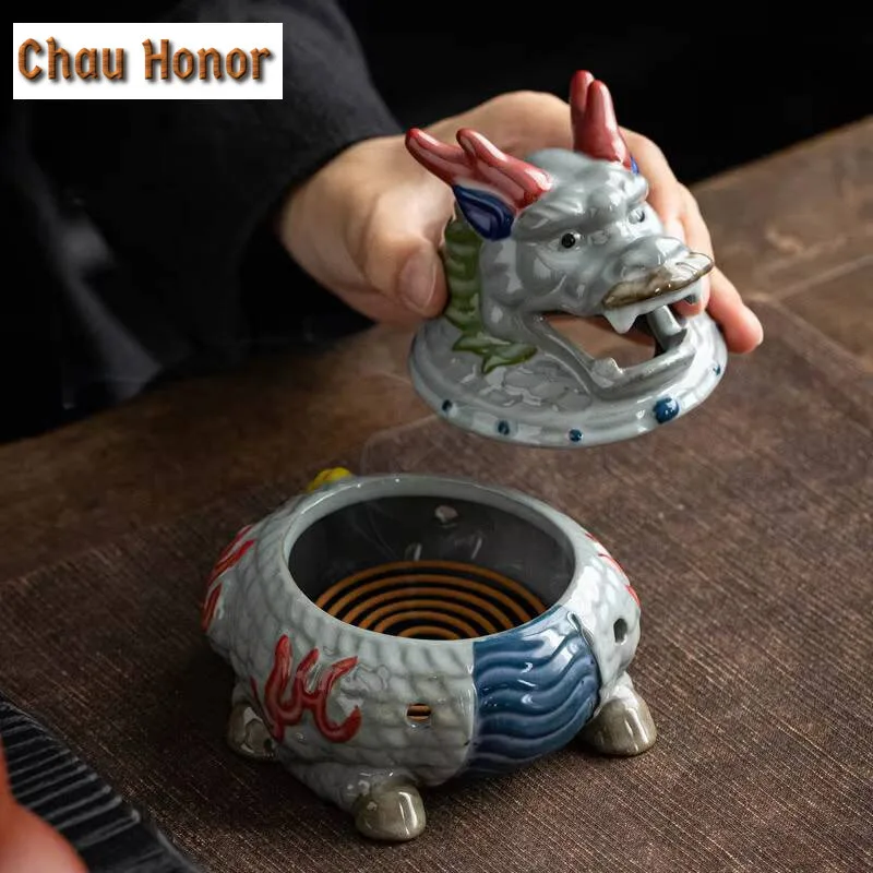 Creative Dragon Toad Plate Incense Holder Aesthetic Turtle Gold Mist Smoking Steamers Smell Distributor Tea Services Ornaments