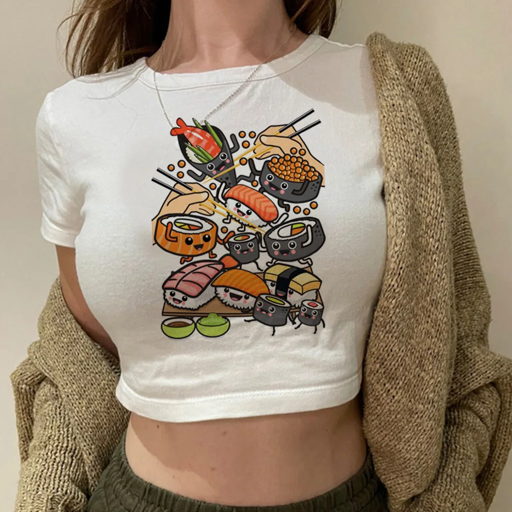 

Sushi trashy 90s goth crop top Female manga cute fairycore kawai t-shirts tshirt