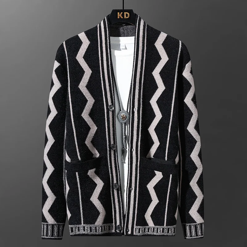 

Brand Men's Button V-Neck Cardigan Sweater Autumn And Winter Casual Soft Warm Long Sleeved Fashion Knitted Jacket Mens Clothing