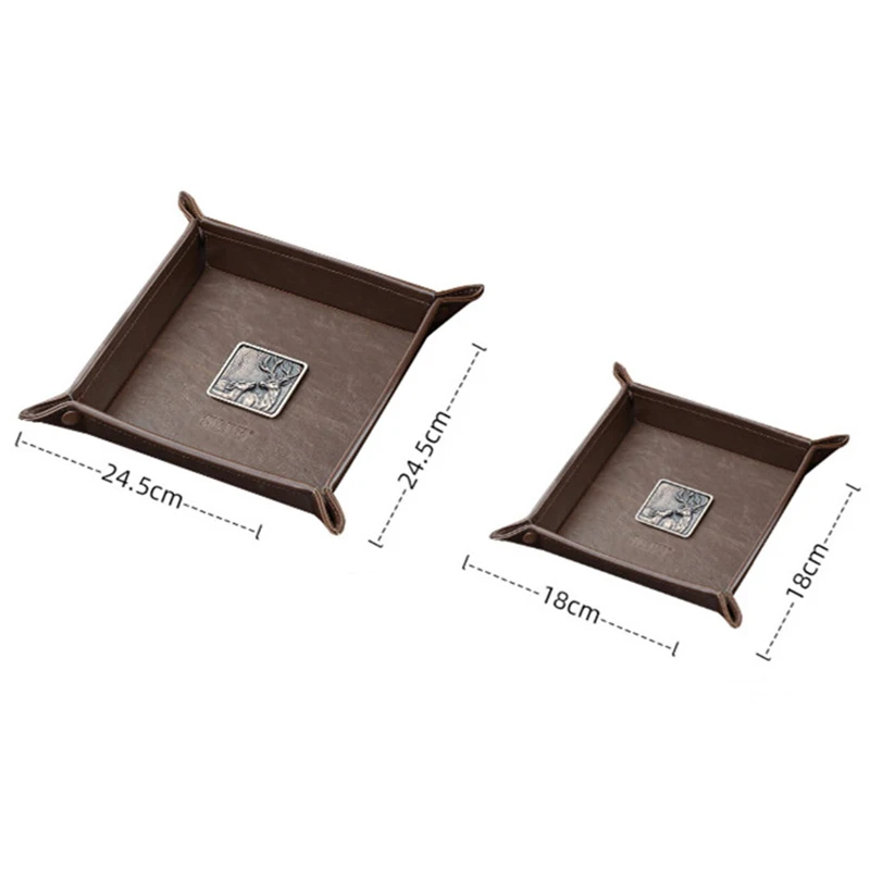 Storage Tray PU Leather Folding Dice Rolling Tray Collapsible Retro Doorway Porch Key Storage Pan Desktop Remote Control Storage Box