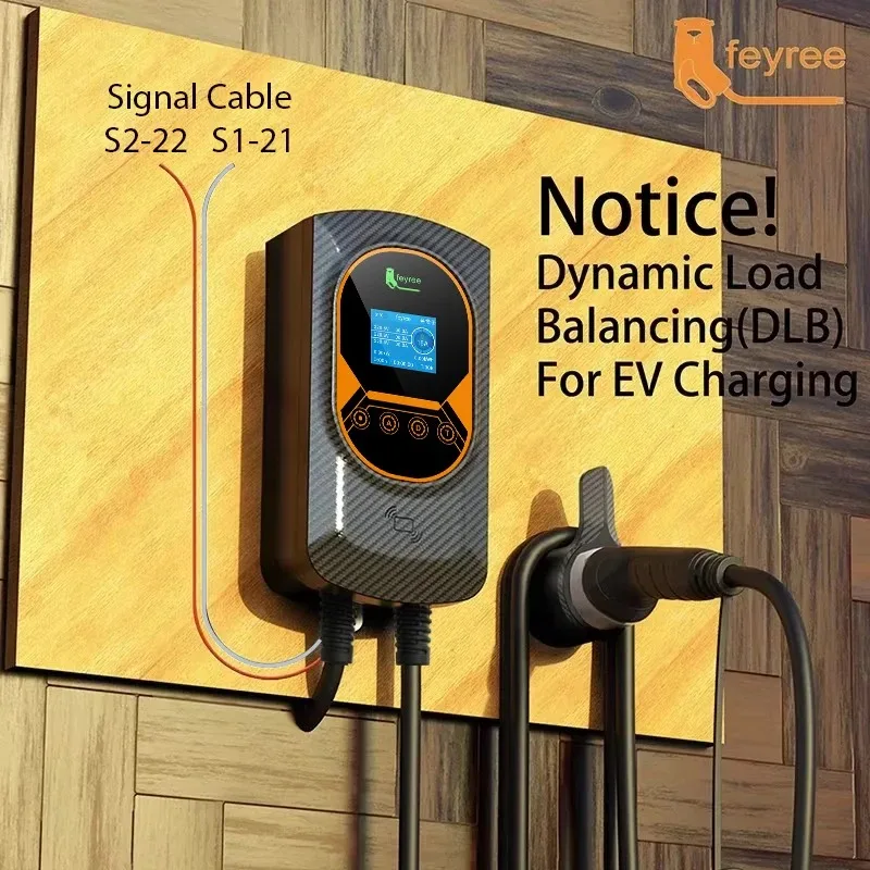 Feyree EV Charger Type2 Cable 32A 7.6kW Dynamic Load Balancing EVSE Wallbox APP Function 11kW 22kW Charging Station Electric Car