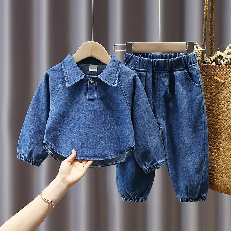 

Spring Autumn Children Clothes Boys Girls Suit Denim Pullover Tops + Jeans Pants 2Pcs/Set Infant Casual Outfits Kids Sportswear