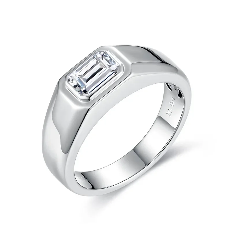 Follow Cloud 5*7mm 1.0ct Emerald Cut Moissanite Diamond Engagement Ring for Men 925 Sterling Silver Plated 18K Gold Wedding Band 3