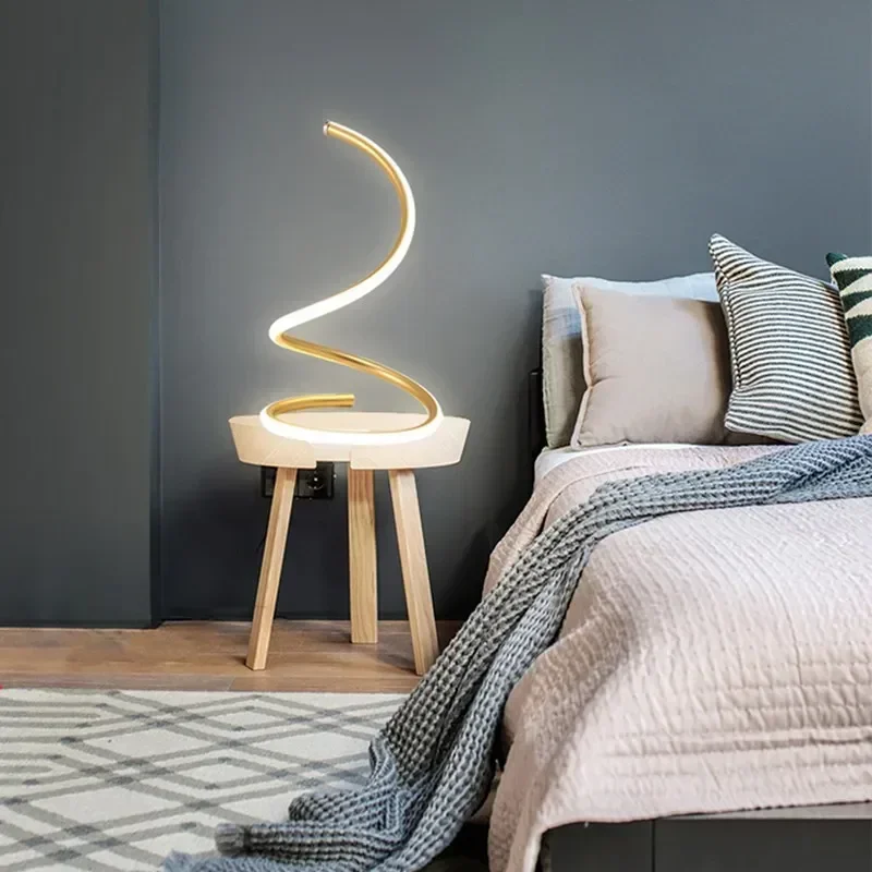 Modern LED Table Lamp Desk Decor Lamp Black Gold Spiral Line Light Bedroom Bedside Desk Living Room Dining Room Indoor Lighting