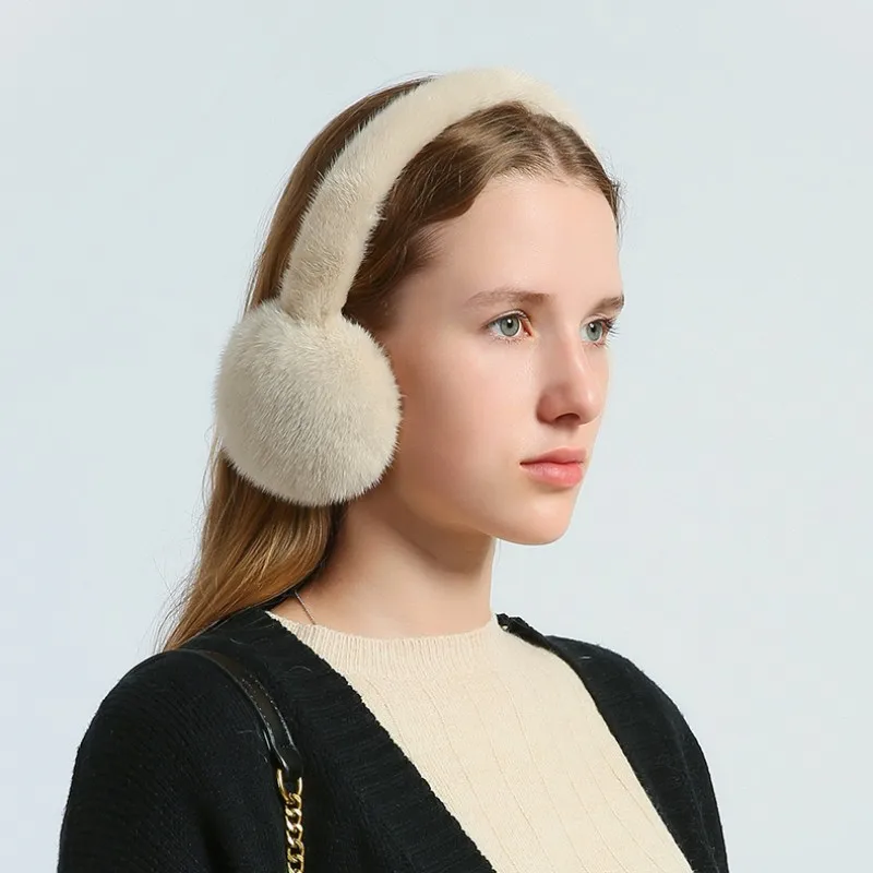 리얼 밍크 모피 소프트 플러시 귀마개 귀마개, 따뜻한 귀마개 귀마개, 여성 남성 패션 Earflap 귀 커버, 겨울 액세서리
