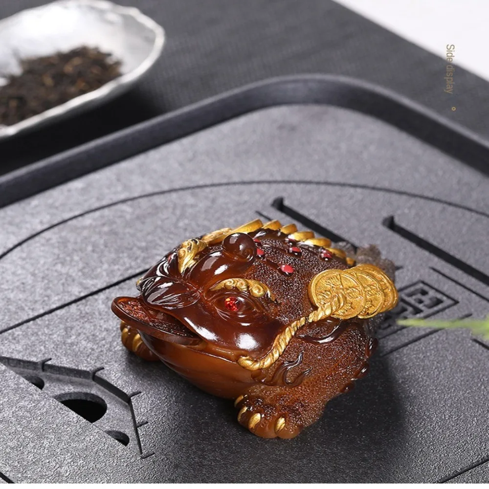 Gold Toad Tea Pet Red Resin Lucky Water Tea Pet Green Tray Color Changing Ornaments