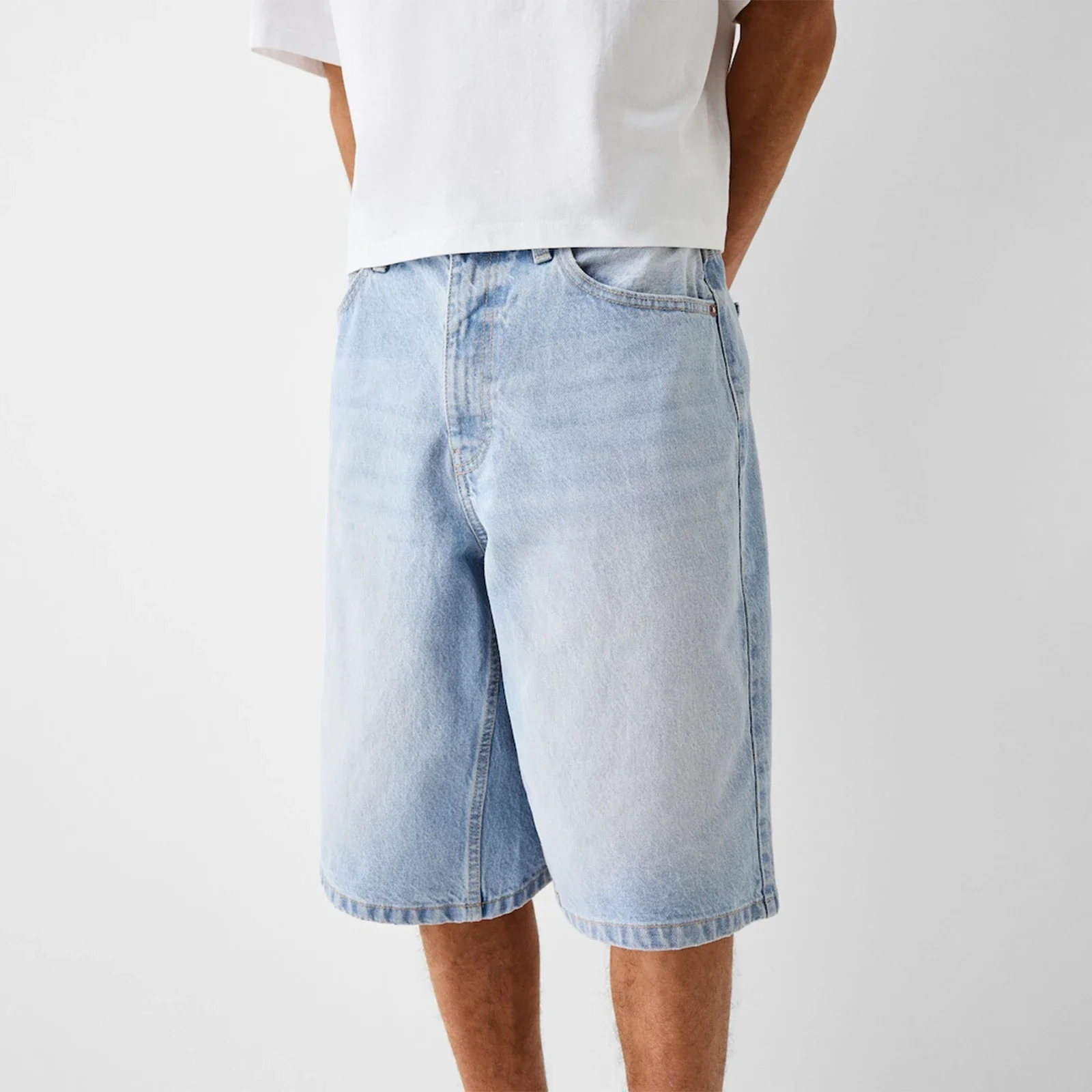 Men Jeans Denim Pants Denim Shorts Summer Jeans Shorts Baggy Jeans Shorts for Men Casual Loose Fit Wide Leg Denim Jorts Y2K Vintage Hip Hop Skateboard Long Jorts Male Streetwear