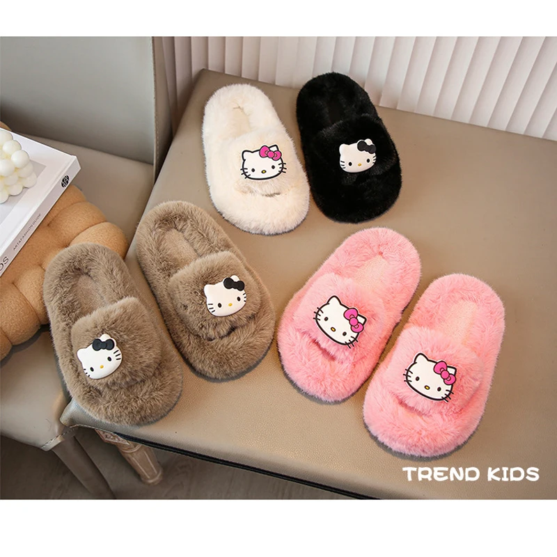 

Sanrioed Kids Plush Slippers Warm Boots Kawaii Anime Hellokitty Kuromi Melody Cinnamoroll Girl Plush Flip Flops House Shoe Gift