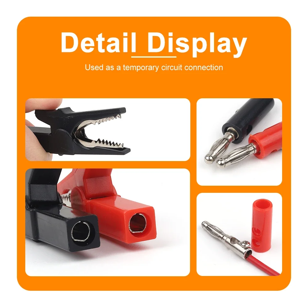 Test probes 4pcs/Set 55mm Alligator Clip + Banana Plug Test Probe With 4mm Banana Plug Cable Clips Red + Black Stonego Test Accessories