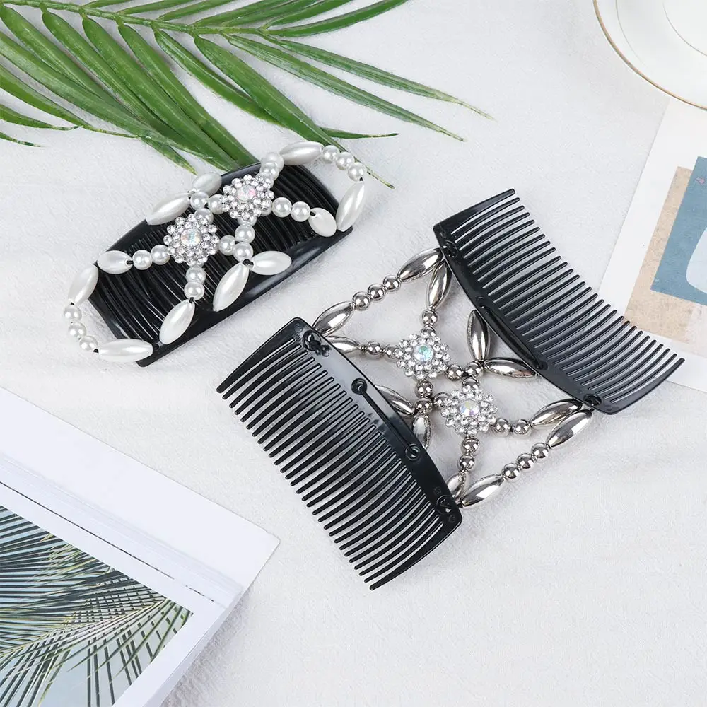 SANNIDHI Magic Hair Comb Clip for Women featuring Stretch Double Side Design with Wood Beads