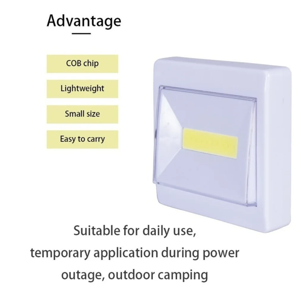 COB LED Night Light Battery Operated Wireless Switch Wall Light With Magic Tape for Kitchen Stairs Garage Closet Emergency