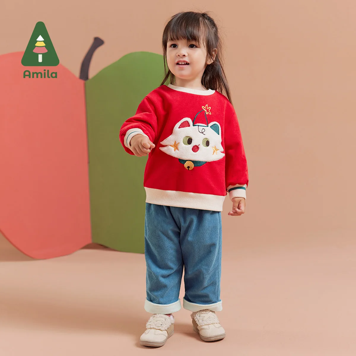 Amila Baby Children Casual Pants 2023 Winter New Multicolour Fleecing Soft Cosy Warm   Baby Clothing
