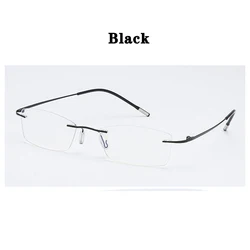 Rimless Men's Anti - Blue Light Reading Glasses with Clear Lens - +350 (BLACK)