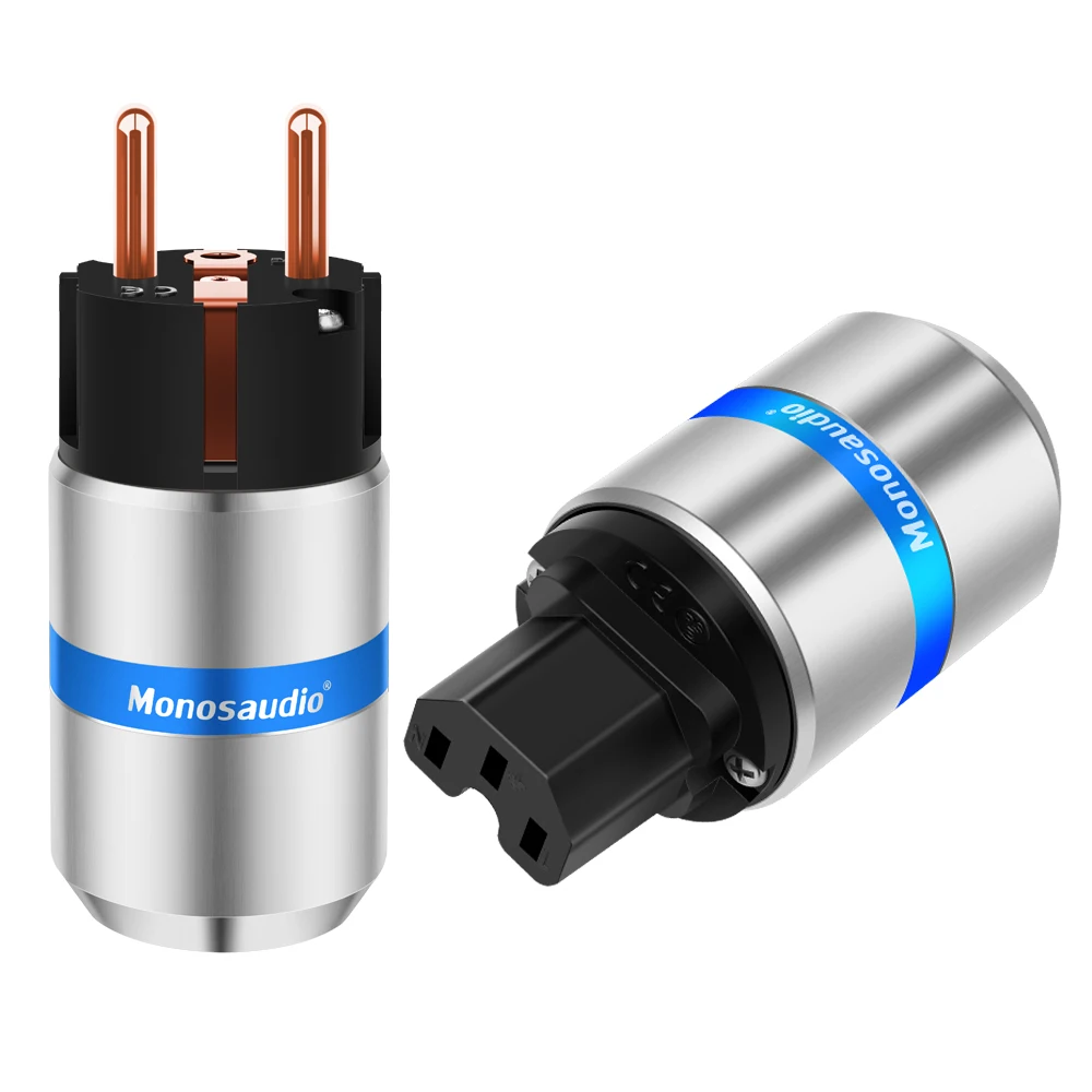 Power Cord Power Plug Connector Monosaudio E106G/F106G 99.998% Red Copper Gold Rhodium Plated Hifi EU power Plug IEC Fonnector Audio Schuko Power Cord Connector