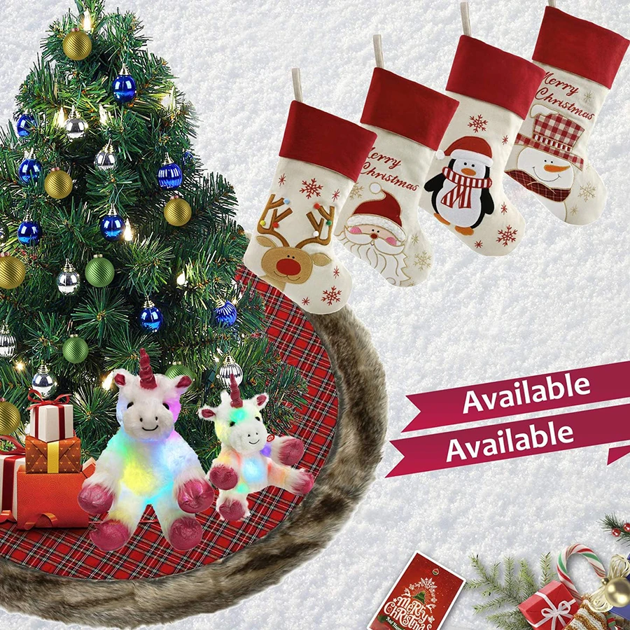 4 Pcs 46cm Knitted Christmas Socks Gift Candy Bag Elk Santa Claus Pattern Red Socks Hanging Decoration New Year Children's Gift