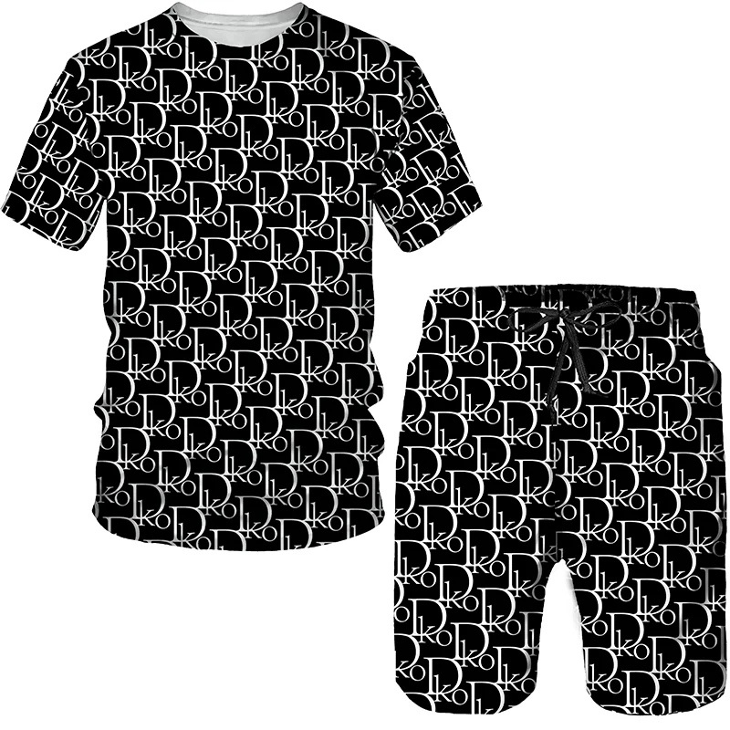 

New Fashion Men Sets Letter Tshirts/Shorts/ Tracksuit Streetwear Summer Short Sleeve Couple Outfits Casual Men's T-shirt Suit