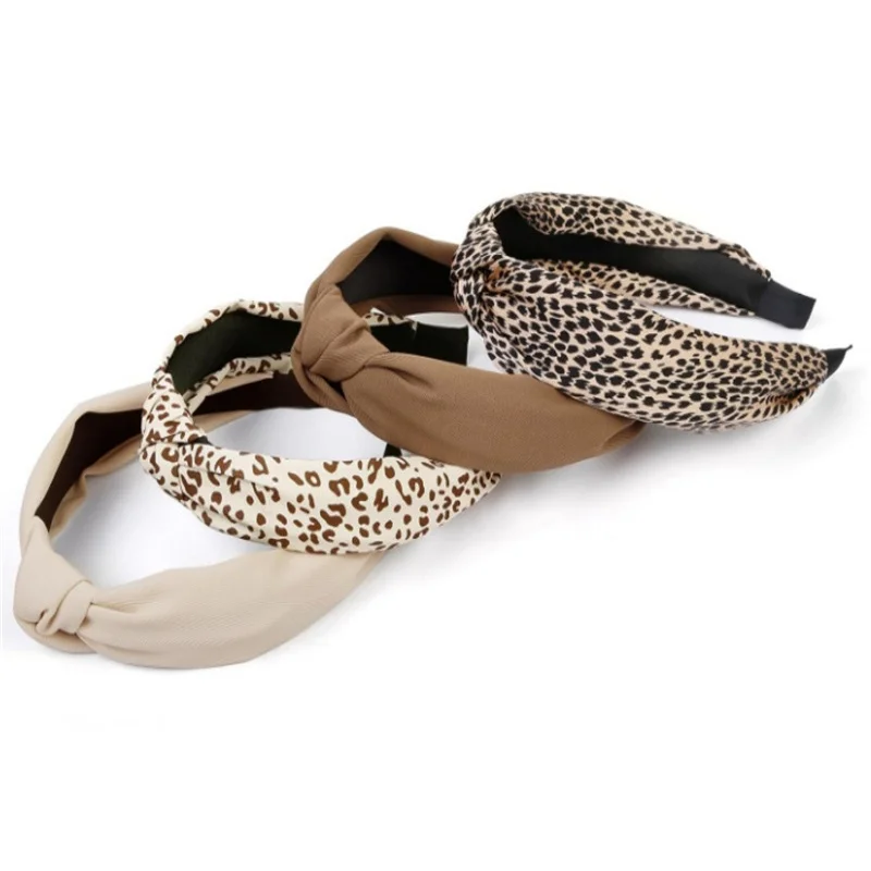 Cerchietti Per Capelli Leopardati 4 Pezzi – Fascia Annodata In Tessuto, Colori Cammello E Beige - 3