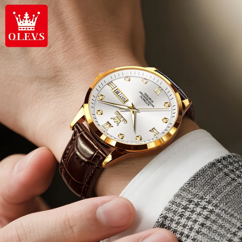 OLEVS 9946 Original Men Automatic Watch Fashion Business Dual Calendar Mechanical Watch For Men Waterproof Luxury Man Wristwatch
