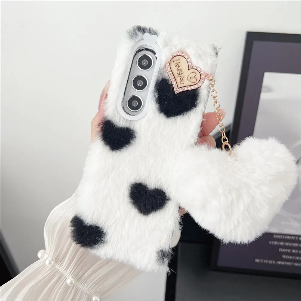 For Samsung Galaxy Z Fold 5 Case Korea Cute Fluffy Plush Love Pendant Phone Case For Galaxy Z Fold6 Cover Z Fold3 Z Fold2 Fold5 | Gaffar India