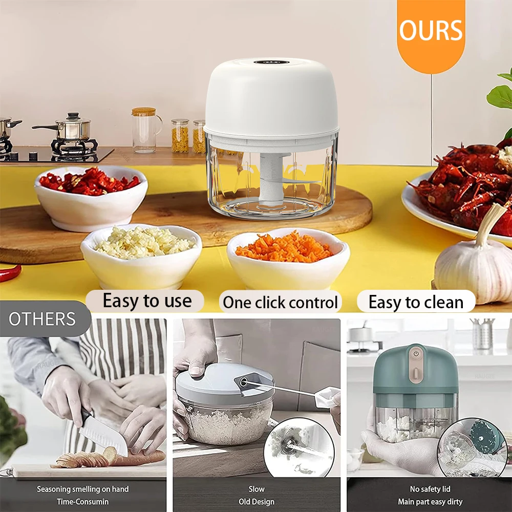Electric Food Chopper Mini Garlic Masher Crusher for Kitchen Meat Grinder Vegetable Chopper USB Rechargeable Portable
