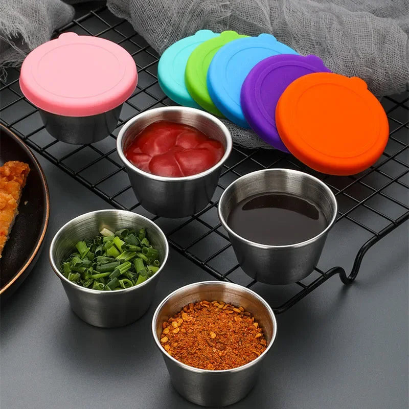 Reusable Condiment Containers Stainless Steel Sauce Cup with Silicone Lids  1.7oz Salad Dressing Container Picnic Food Storage - AliExpress