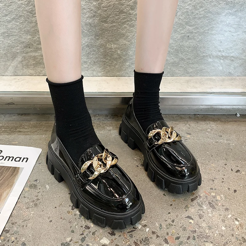 Women Spring Platform Flats Shoes Women Loafers Slip on Boat Shoes Metal Chain Designer Casual Leather Oxfords,women oxford shoes