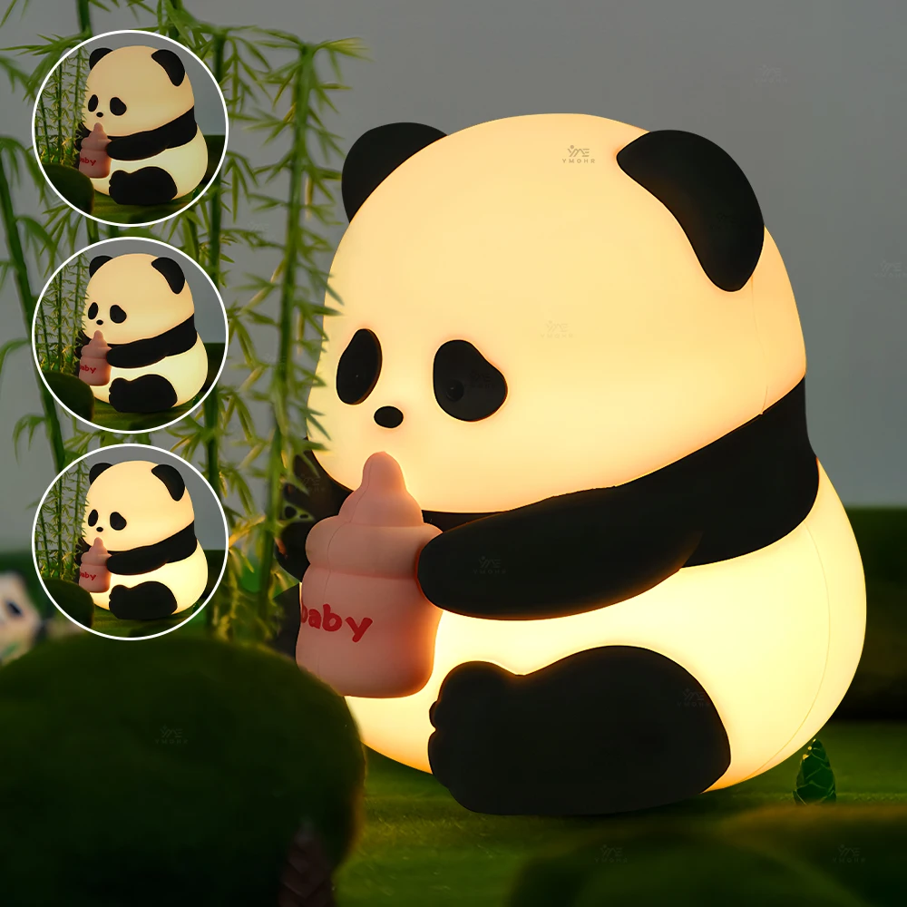 HUAHUA  Panda Light Silicone Lamp Beside Lamp Baby Night Light Cartoon Toy Children Bedroom Sleep Light LED Touch Gifts 4