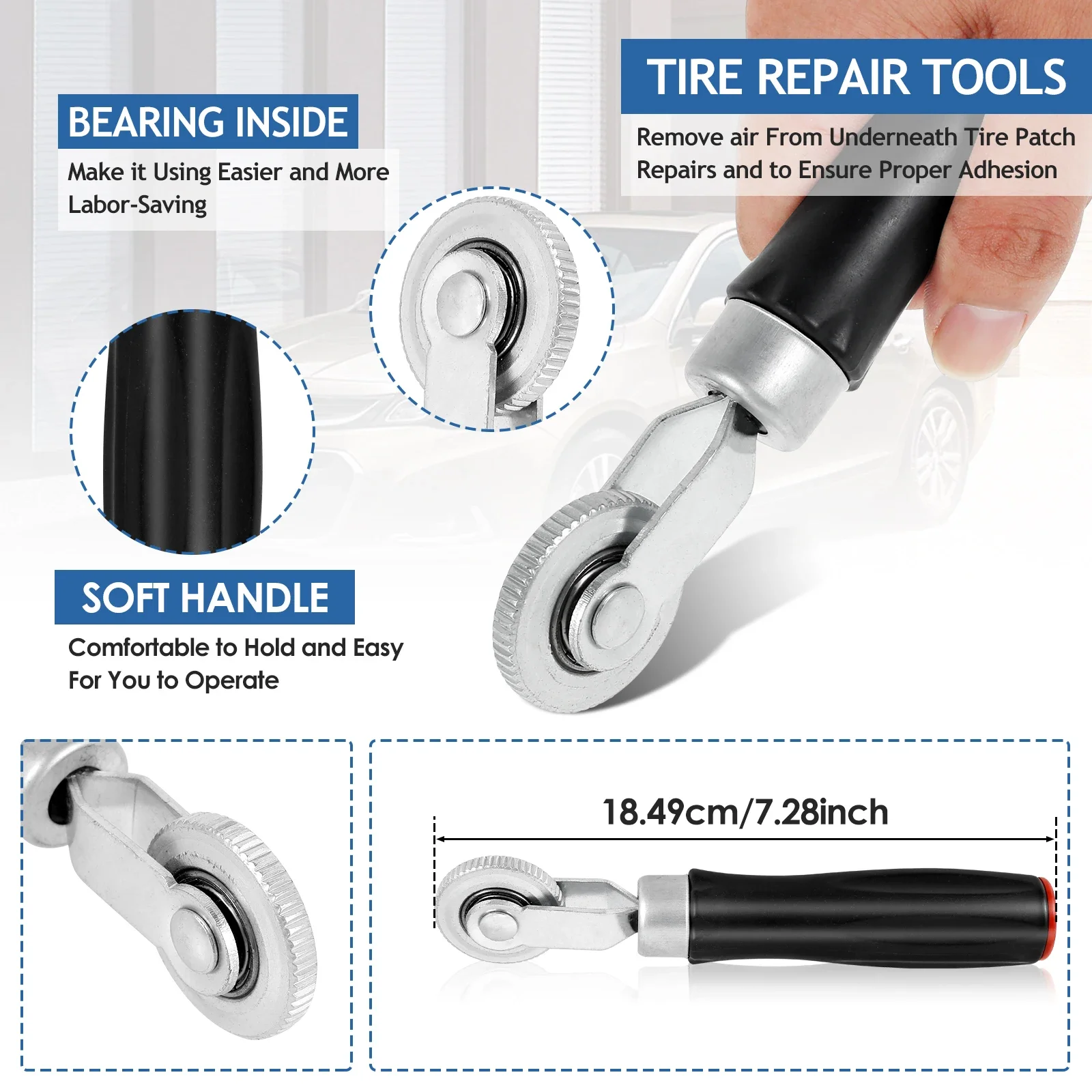 33Pcs Tire Patch Kit with Roller Scraper Heavy Duty Rubber Tire Tube Repair Patch Kit Car Truck Motorcycle Repair Tools