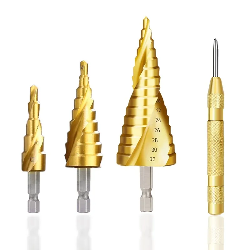 Cspe-스텝 콘 드릴 육각 생크 4-12 4-20 4-30mm 금속 구멍 커터 센터 펀치 티타늄 코팅 HSS 금속 드릴 비트, 전동 공구 세트, 홀 커터