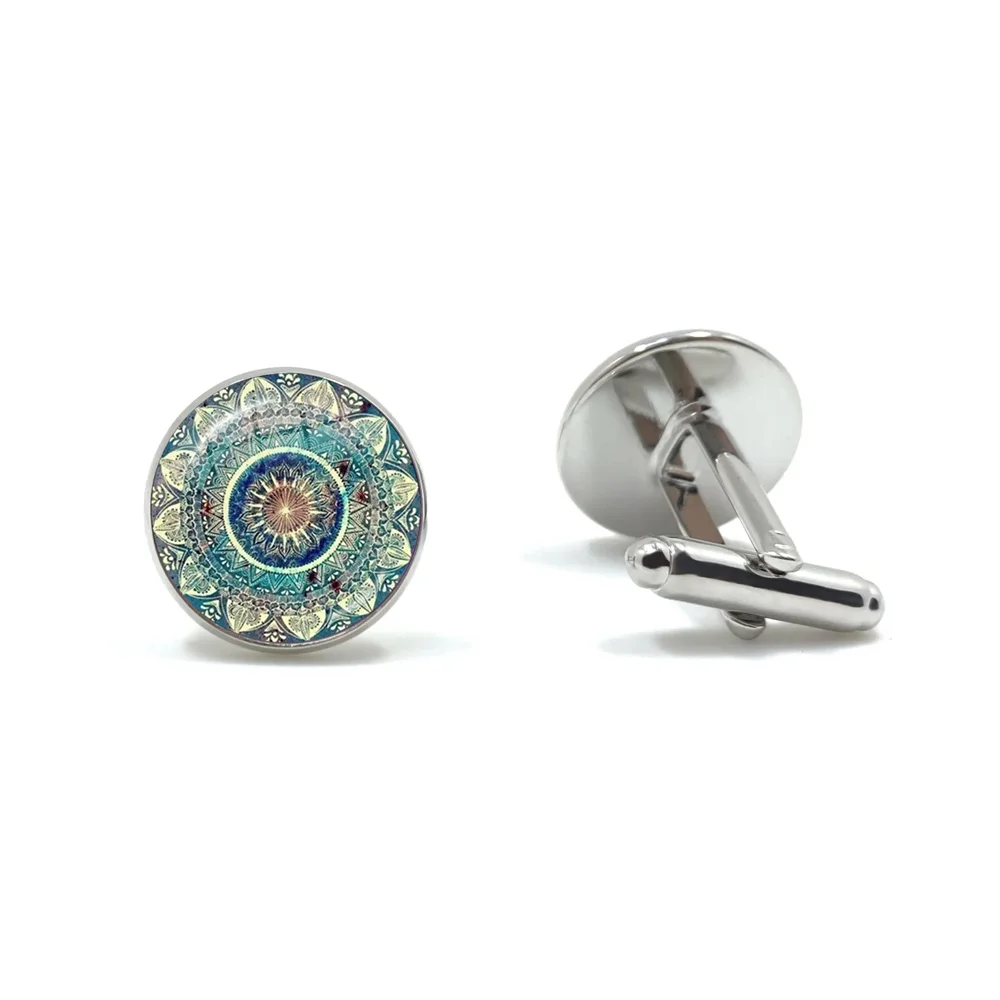 

Popular and ancient Charm Mandala Art Picture Cufflinks Henna Yoga Om Symbol Zen Buddhism Glass Cabochon Cuff Button For Male