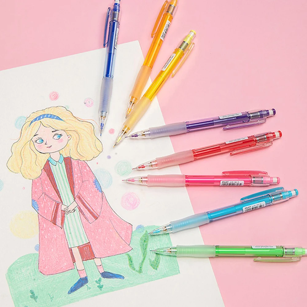 일본 PILOT 컬러 기계식 연필 세트, HCR-197 8 색 0.7mm, 학생 그림 쓰기, Kawayi 학용품