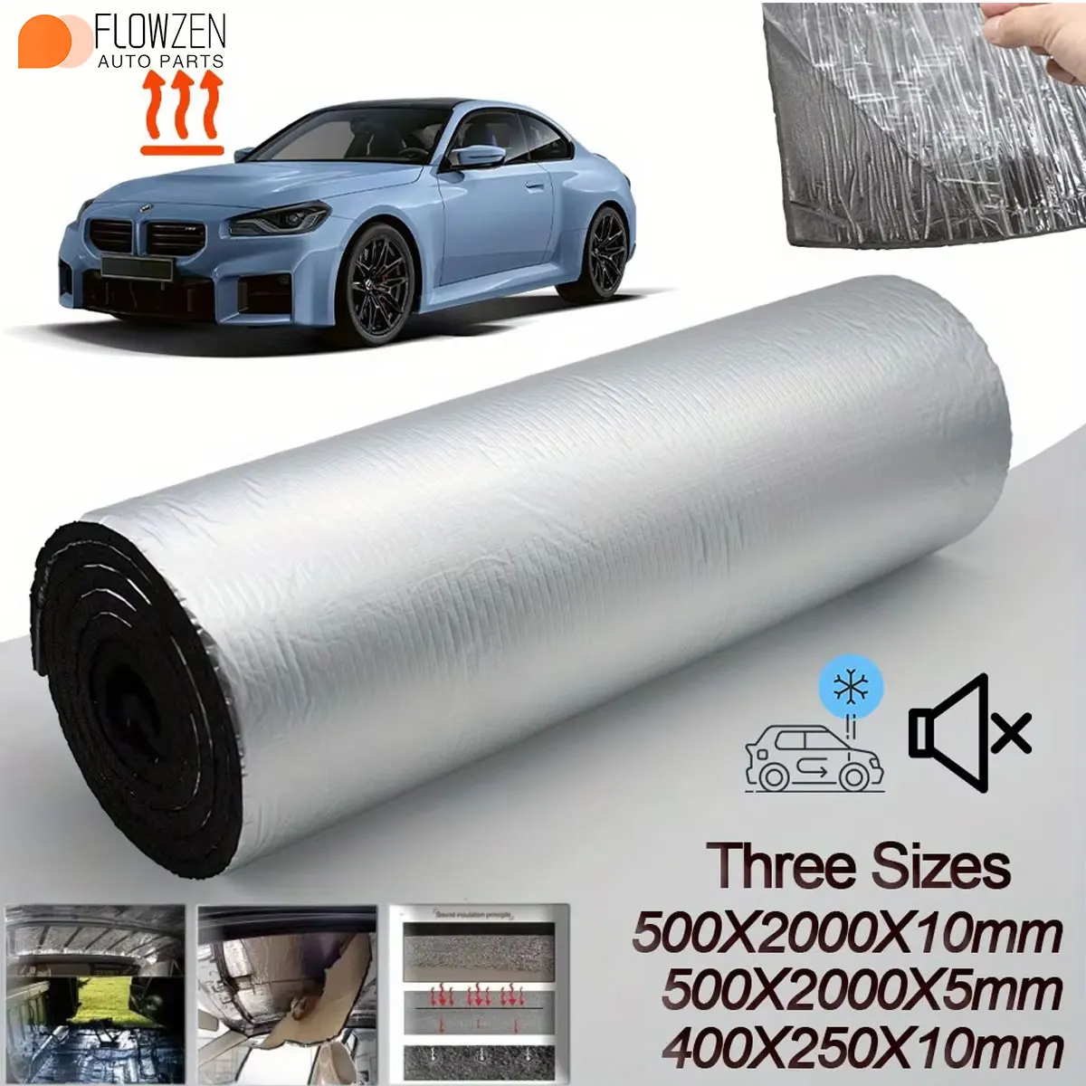 5/10mm Car Soundproofing Heat Insulation Cotton Roll Self-Adhesive Fireproof Noise Reduction Mat for Roof Doors Floor Engine