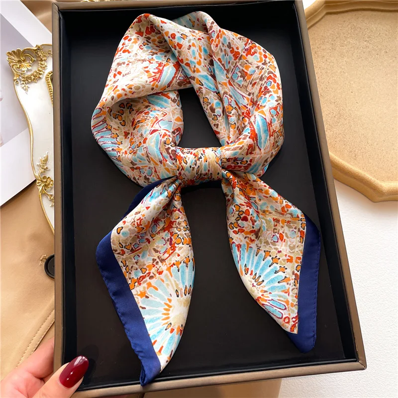 Summer Fashion 70x70cm Silk Square Plaid Scarf Women Retro Satin Neck Hair Tie Band Soft Neckerchife Hijab Head Foulard Bandana 6