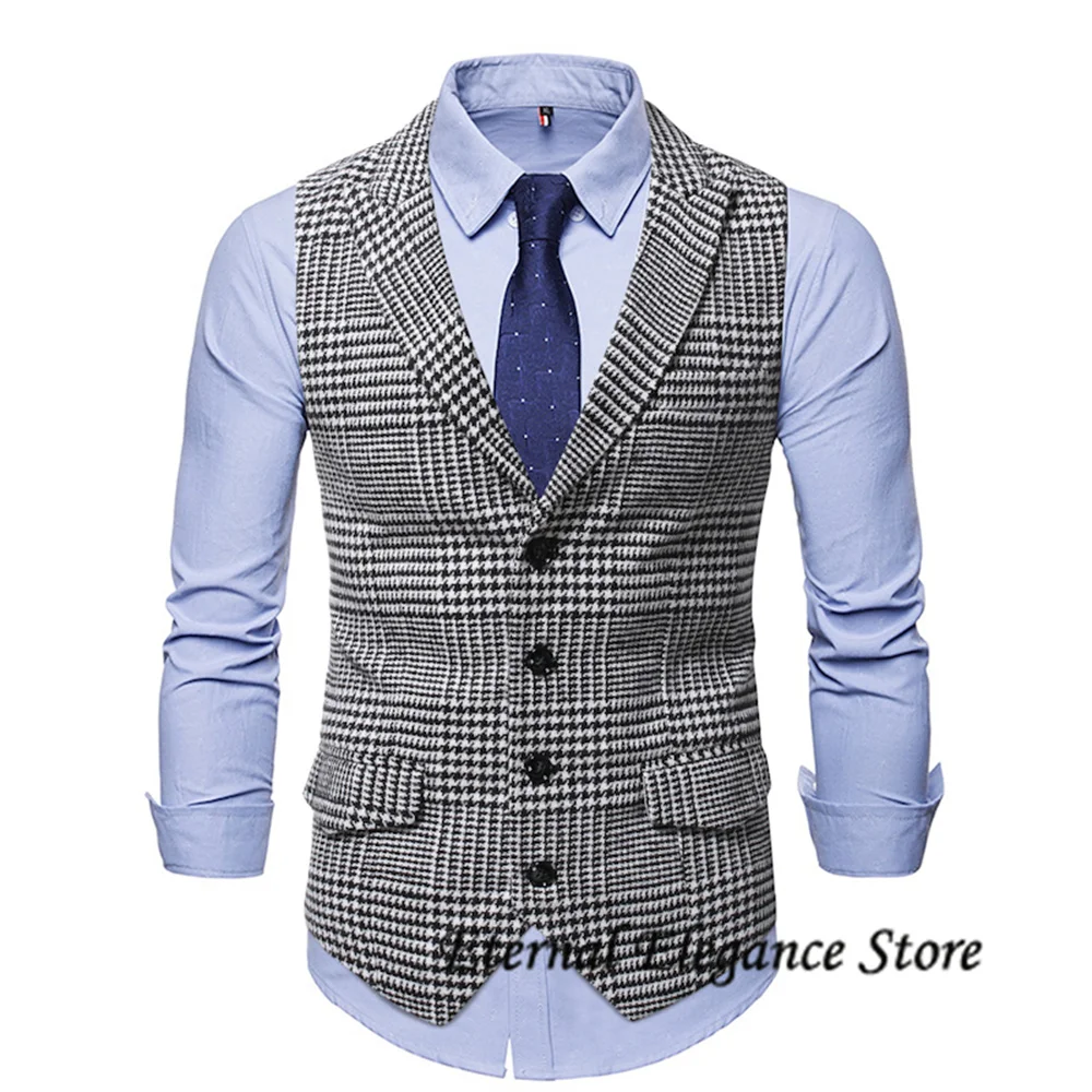 

Vintage Mens Tailored Collar Herringbone Tweed Suit Vest Slim Fit Formal Business Sleeveless Waistcoat Men Gentleman Dress Vest