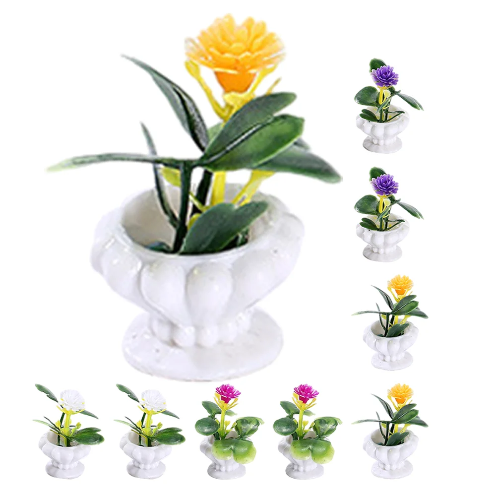 8 Pcs Micro Landscape Ornament Plants Mini Bonsai Model House Decors Decorate Resin Potted