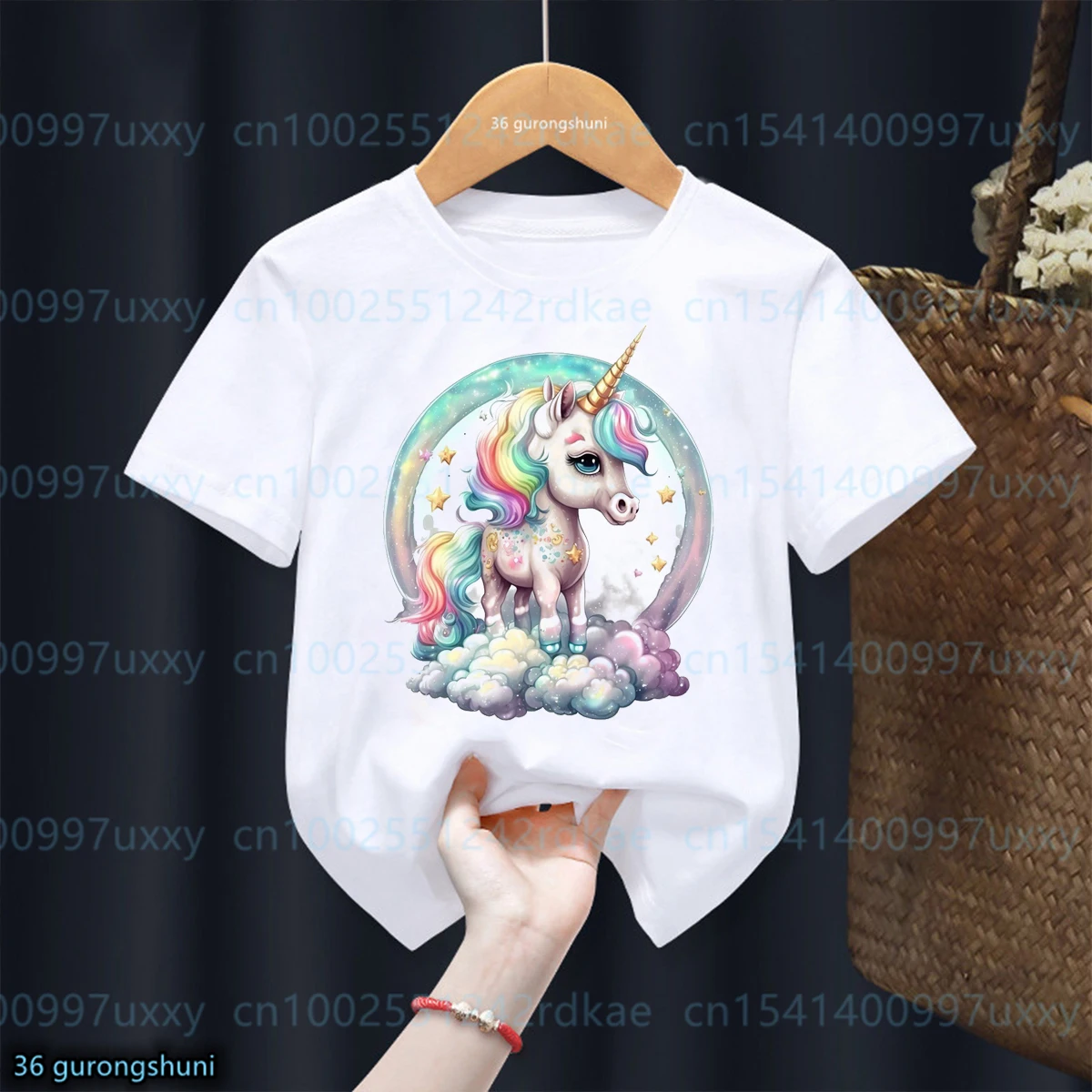 New Kids Tshirt Funny Rainbow Unicorn Cartoon Print Girls T-Shirt Cute Kids Autumn Shirt Top Fashion Boys/Girls Abbigliamento Unisex