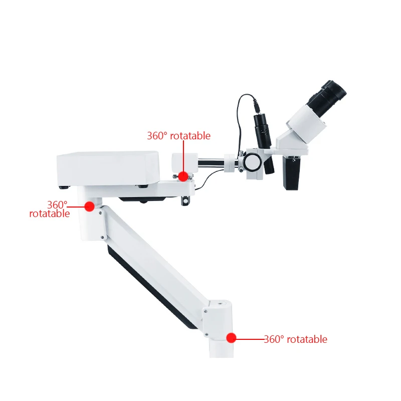 

360° Rotatable LED Spot Light Short Arm Microscope with Cart Dental Operating 10X Magnify Binocular Microscope Dental Equipment