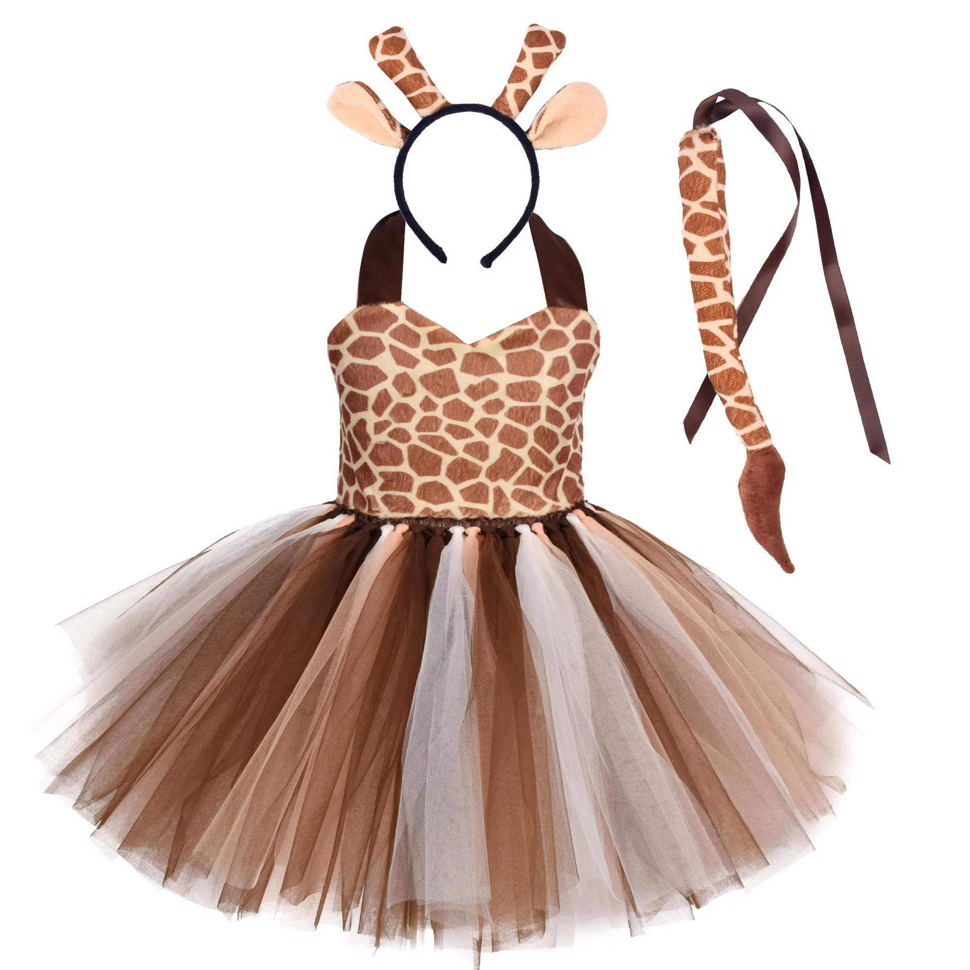 thumbnail image 1 of Disfraz de Halloween para niños, disfraz de animal, tema de bosque, jirafa, vaca, tigre, leopardo, estampado de cebra, vestido de tutú para fiesta de cumpleaños de niñas, 1 of 5