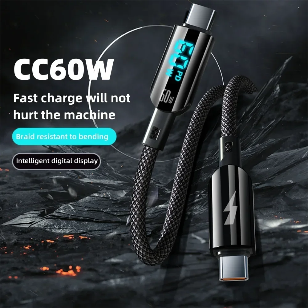 패션 디지털 디스플레이 스크린 USB to 타입 C 고속 충전 데이터 케이블 100W PD 데이터 코드 듀얼 타입 C 데이터 케이블 PD 충전 케이블