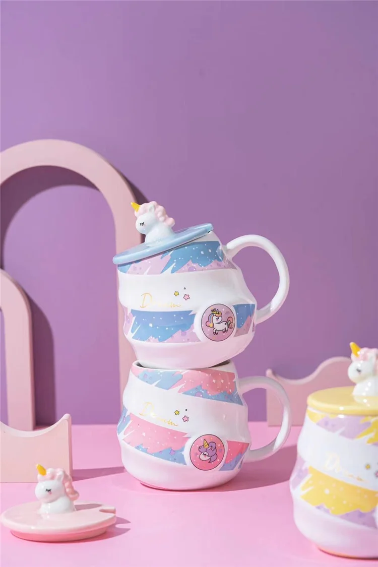 Unicorn Cute Coffee Mug With Lid & Spoon