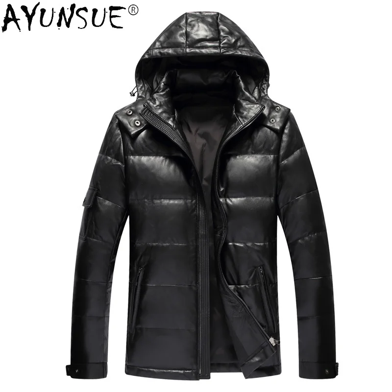 

Men Clothing Men's Winter Down Jacket Real Sheepskin Leather Jackets Hooded Thick Coat 2024 Mens Jaqueta LXR376